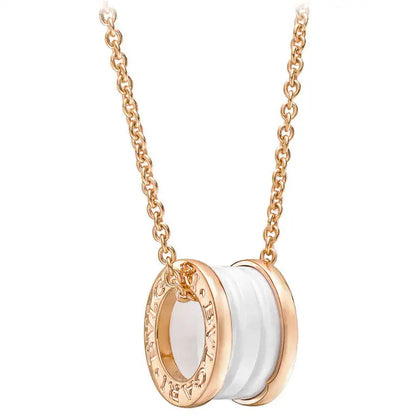 [⭐Clover Jewelry]ZERO 1 WHITE CERAMIC PINK GOLD DIAMOND NECKLACE