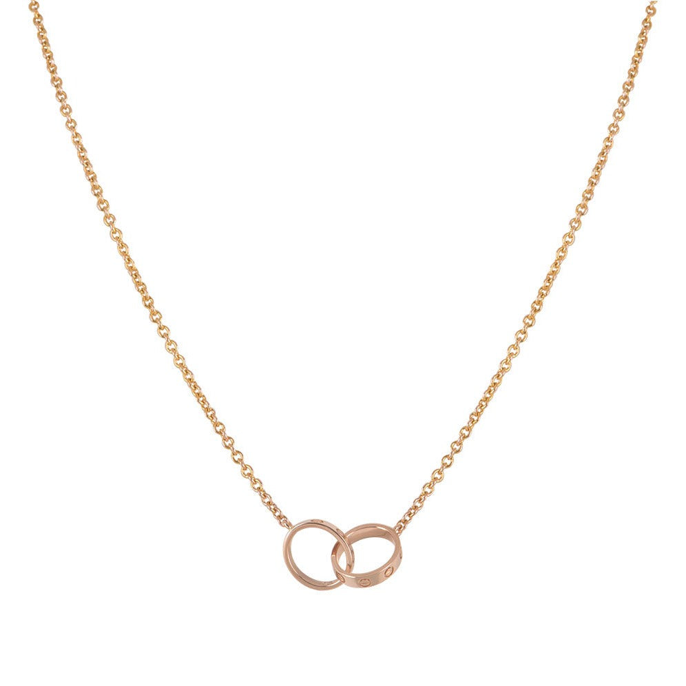 [⭐Clover Jewelry]LOVE NECKLACE DOUBLE RING PINK GOLD