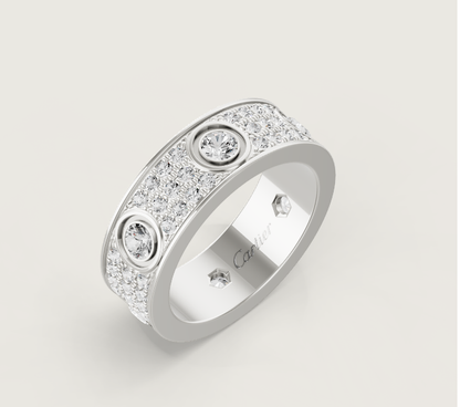 [⭐Clover Jewelry]LOVE RING 6.5MM Full Diamond, 6 Major Diamonds Silver