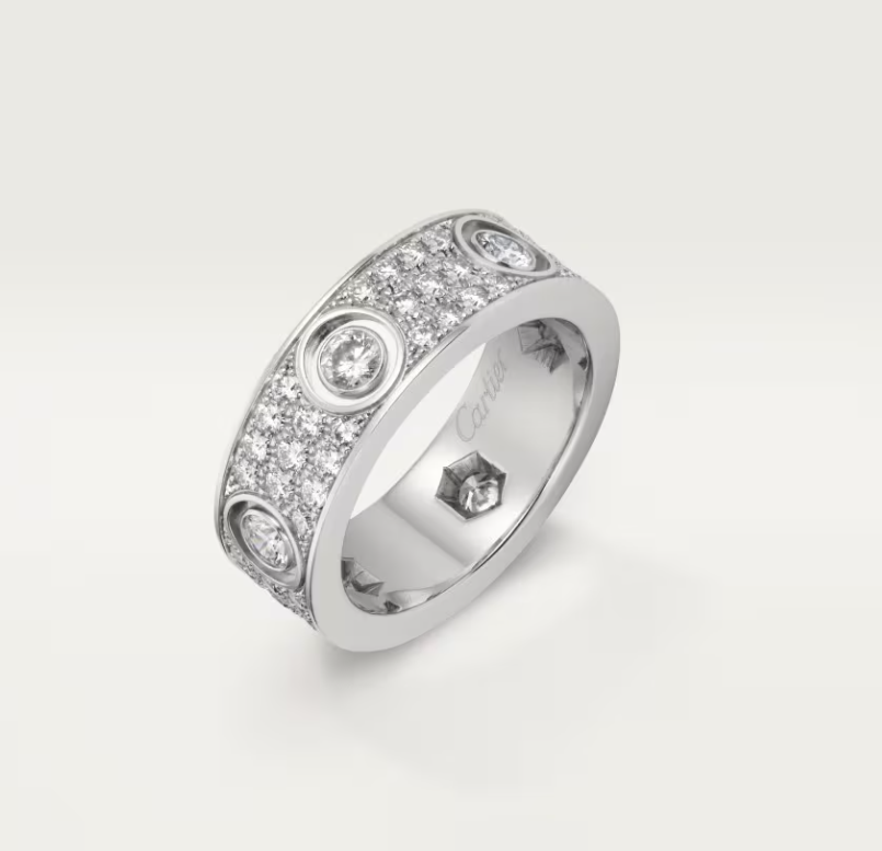 [⭐Clover Jewelry]LOVE RING 6.5MM Full Diamond, 6 Major Diamonds Silver