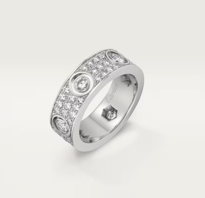 [⭐Clover Jewelry]LOVE RING 6.5MM Full Diamond, 6 Major Diamonds Silver