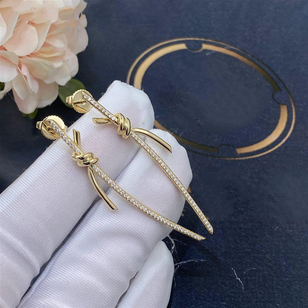 [Clover Jewelry]KNOT DROP EARRINGS IN YELLOW GOLD WITH DIAMONDS