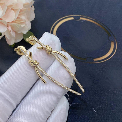 [Clover Jewelry]KNOT DROP EARRINGS IN YELLOW GOLD WITH DIAMONDS