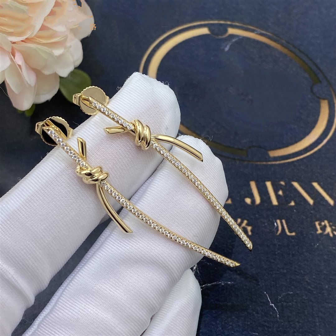 [Clover Jewelry]KNOT DROP EARRINGS IN YELLOW GOLD WITH DIAMONDS