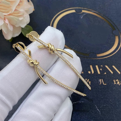 [Clover Jewelry]KNOT DROP EARRINGS IN YELLOW GOLD WITH DIAMONDS