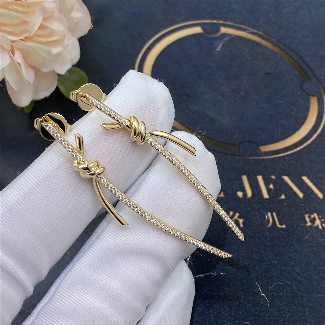 [Clover Jewelry]KNOT DROP EARRINGS IN YELLOW GOLD WITH DIAMONDS