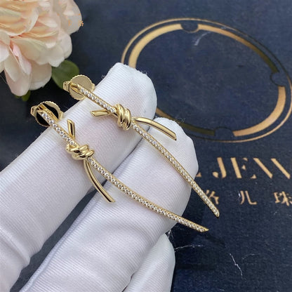 [Clover Jewelry]KNOT DROP EARRINGS IN YELLOW GOLD WITH DIAMONDS