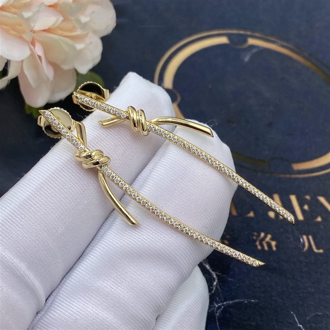 [Clover Jewelry]KNOT DROP EARRINGS IN YELLOW GOLD WITH DIAMONDS