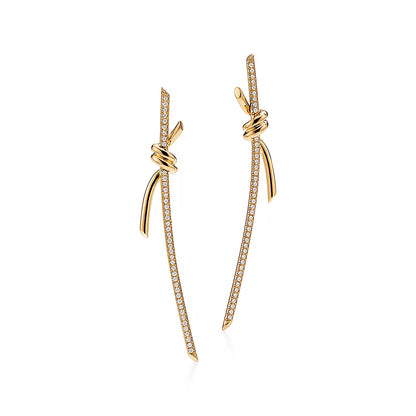 [Clover Jewelry]KNOT DROP EARRINGS IN YELLOW GOLD WITH DIAMONDS