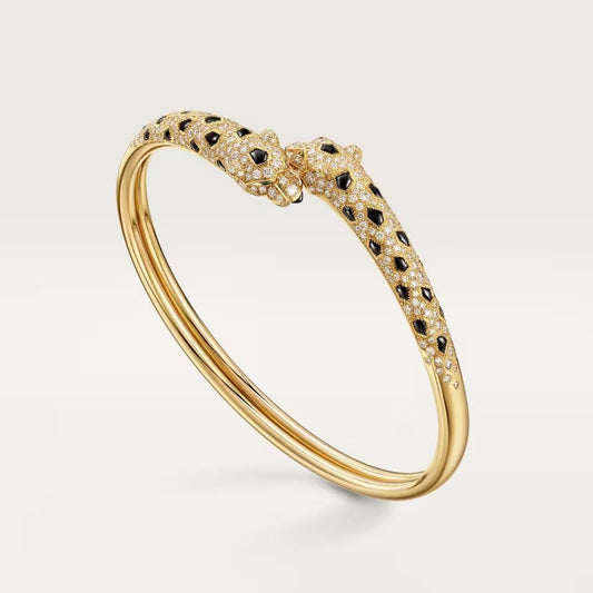 [⭐Clover Jewelry]PANTHERE DOUBLE HEADED HALF DIAMOND OPEN BRACELET