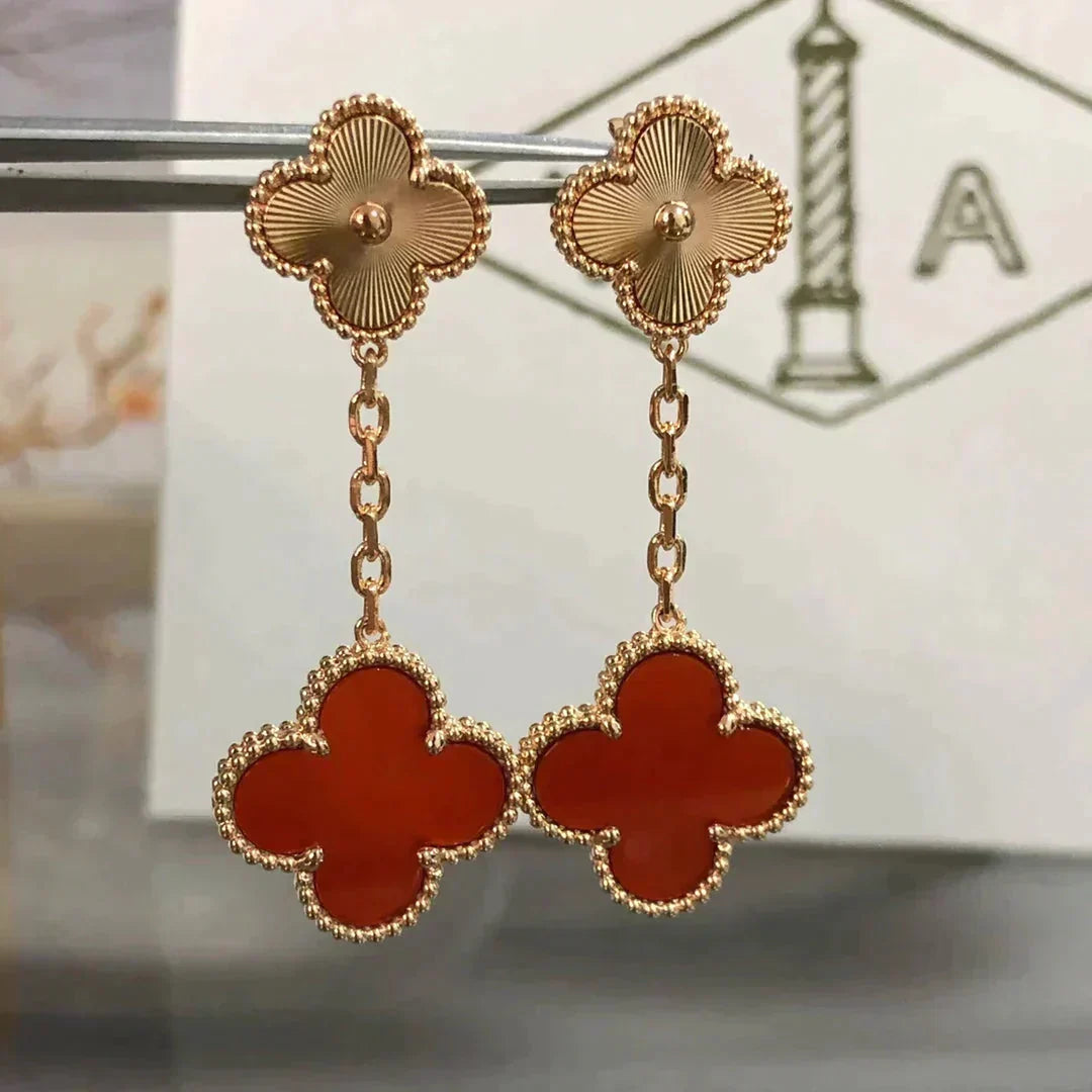 [⭐Clover Jewelry]CLOVER 2 MOTIF  LASER CARNELIAN EARRINGS