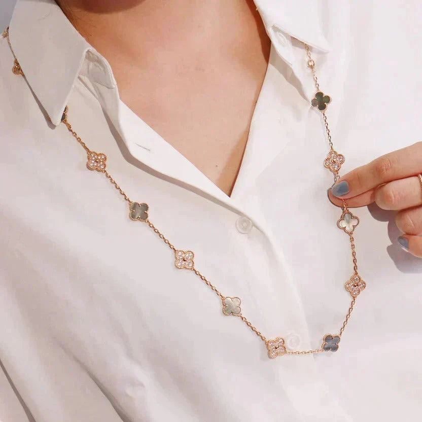[⭐Clover Jewelry]CLOVER 20 MOTIFS DARK MOP DIAMOND  NECKLACE