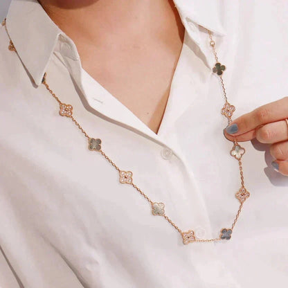 [⭐Clover Jewelry]CLOVER 20 MOTIFS DARK MOP DIAMOND  NECKLACE