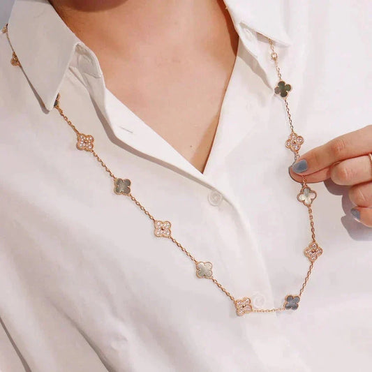 [⭐Clover Jewelry]CLOVER 20 MOTIFS DARK MOP DIAMOND  NECKLACE