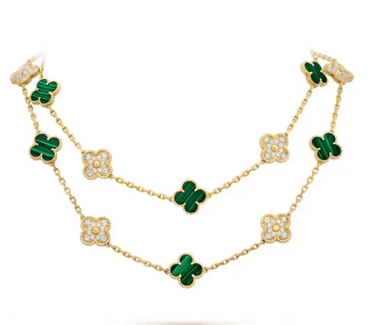 [⭐Clover Jewelry]CLOVER 20 MOTIFS MALACHITE DIAMOND NECKLACE