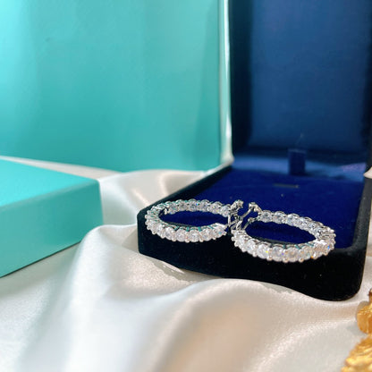 [Clover Jewelry]SILVER DIAMOND HOOP EARRINGS