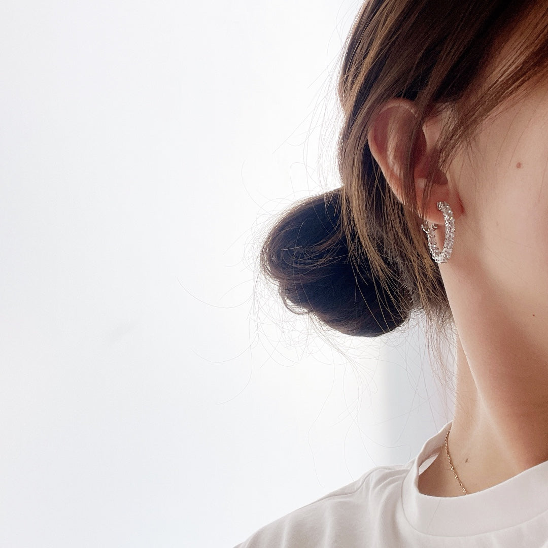 [Clover Jewelry]SILVER DIAMOND HOOP EARRINGS