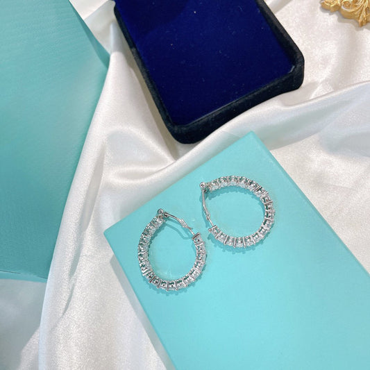 [Clover Jewelry]SILVER DIAMOND HOOP EARRINGS