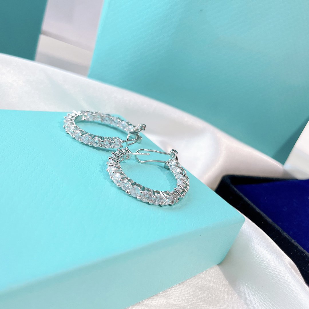 [Clover Jewelry]SILVER DIAMOND HOOP EARRINGS