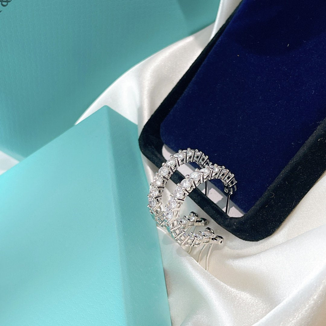 [Clover Jewelry]SILVER DIAMOND HOOP EARRINGS