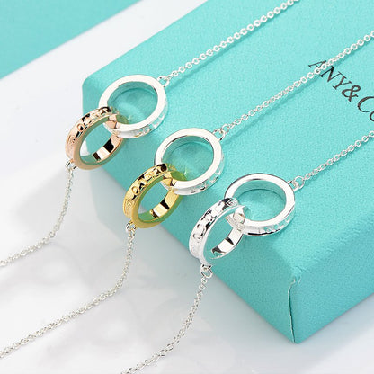 [Clover Jewelry]NECKLACE FEMALE DOUBLE RING DOUBLE CIRCLE COUPLE PENDANT