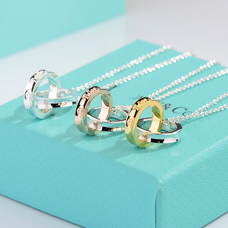 [Clover Jewelry]NECKLACE FEMALE DOUBLE RING DOUBLE CIRCLE COUPLE PENDANT