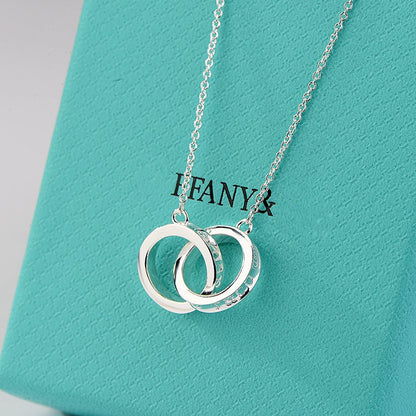 [Clover Jewelry]NECKLACE FEMALE DOUBLE RING DOUBLE CIRCLE COUPLE PENDANT
