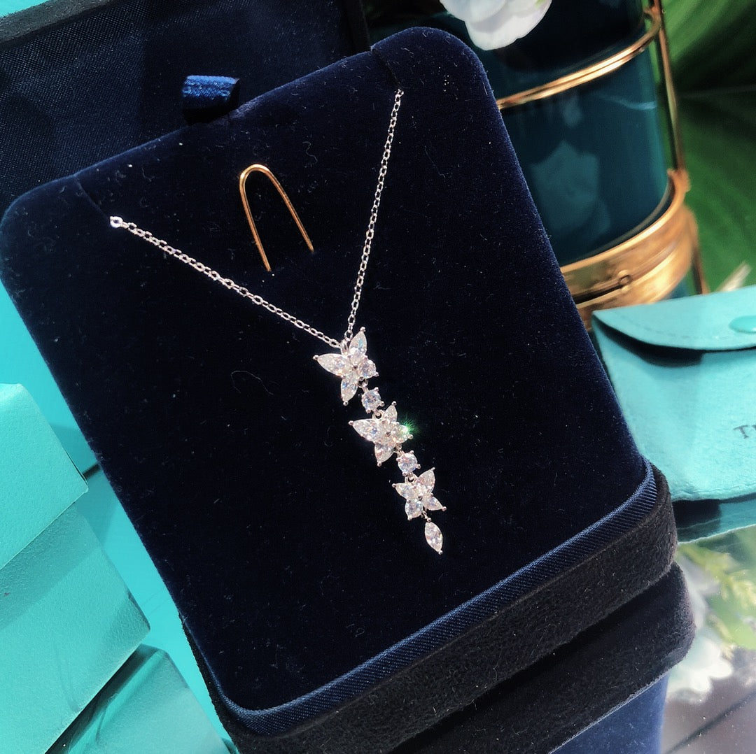 [Clover Jewelry]MIXED CLUSTER DIAMOND DROP PENDANT
