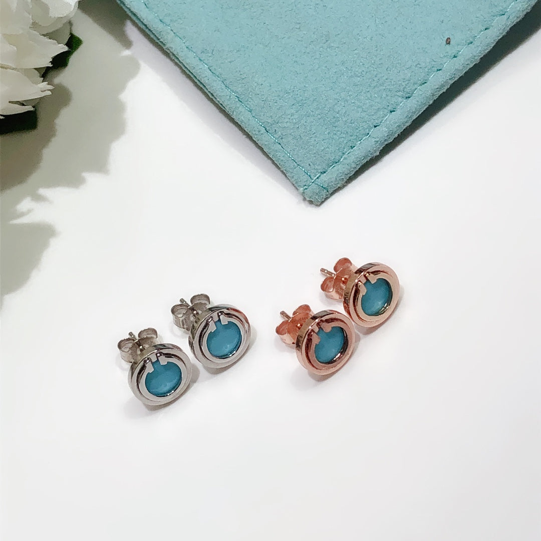[Clover Jewelry]TURQUOISE CIRCLE WHITE GOLD EARRINGS