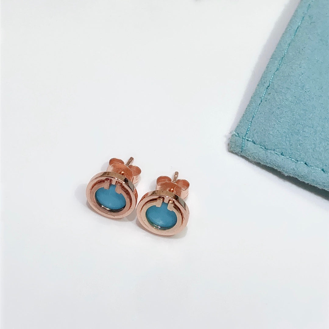 [Clover Jewelry]TURQUOISE CIRCLE WHITE GOLD EARRINGS
