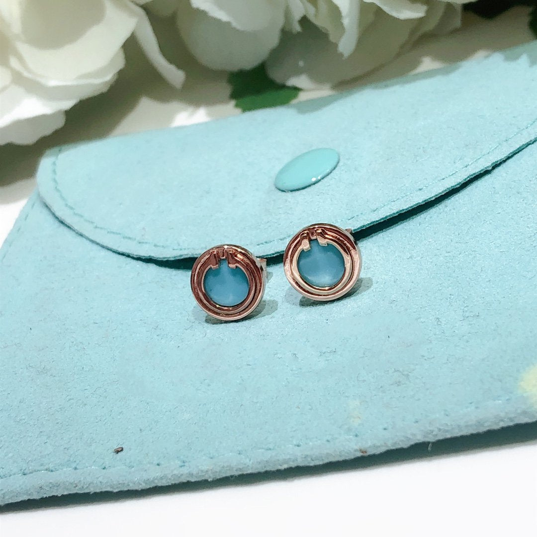[Clover Jewelry]TURQUOISE CIRCLE WHITE GOLD EARRINGS