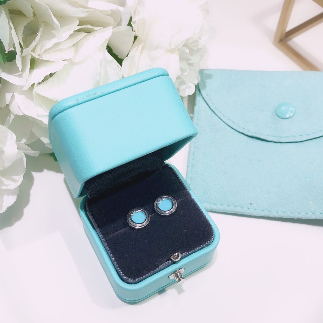 [Clover Jewelry]TURQUOISE CIRCLE WHITE GOLD EARRINGS