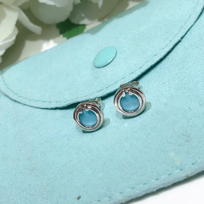 [Clover Jewelry]TURQUOISE CIRCLE WHITE GOLD EARRINGS