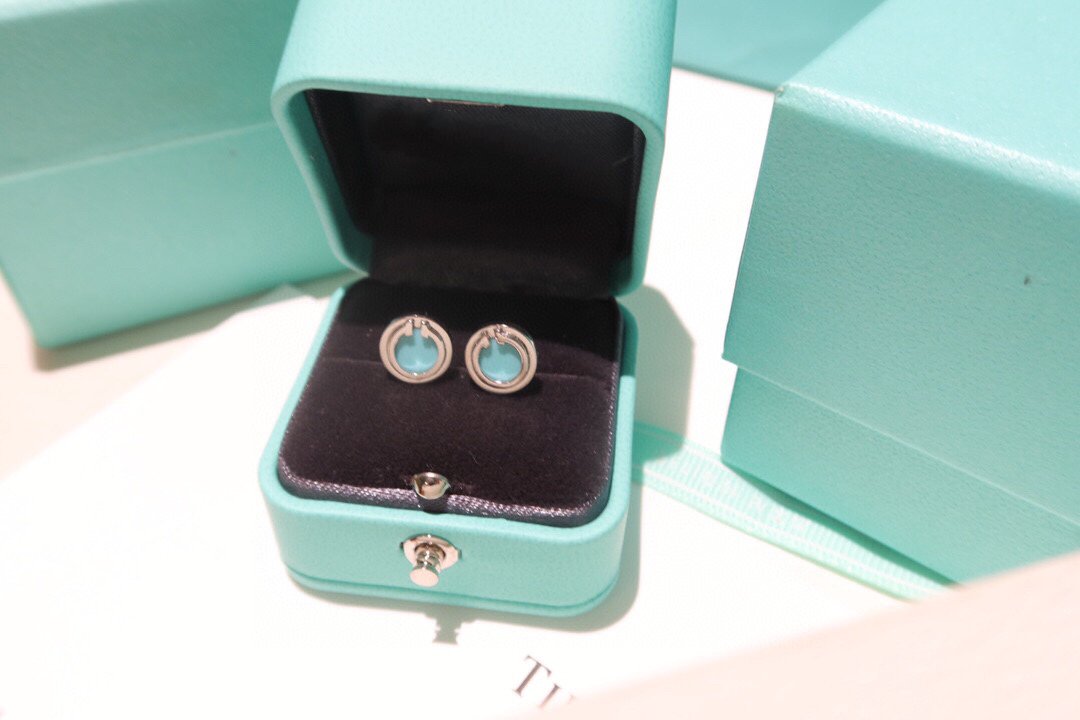 [Clover Jewelry]TURQUOISE CIRCLE WHITE GOLD EARRINGS