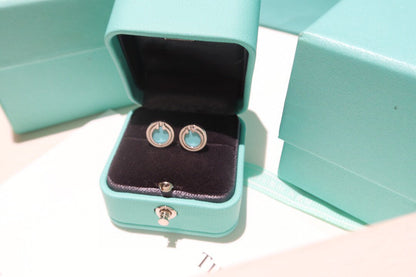 [Clover Jewelry]TURQUOISE CIRCLE WHITE GOLD EARRINGS