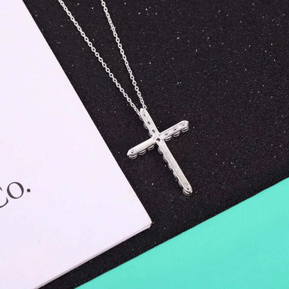 [Clover Jewelry]MOISSANITE STONE CROSS PENDANT NECKLACE SIMULATED DIAMOND CROSS CHOKER