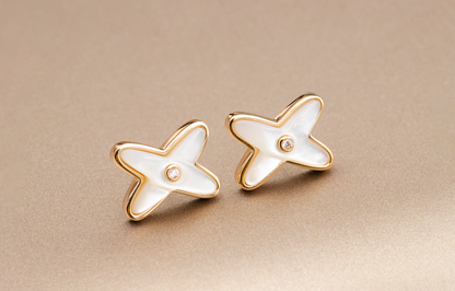 [⭐Clover Jewelry]JEUX DE WHITE MOP ROSE GOLD DIAMOND EARRINGS