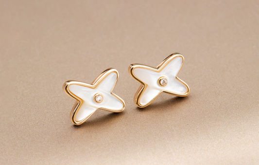 [⭐Clover Jewelry]JEUX DE WHITE MOP ROSE GOLD DIAMOND EARRINGS