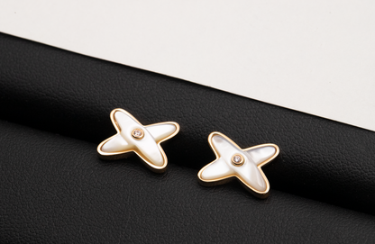 [⭐Clover Jewelry]JEUX DE WHITE MOP ROSE GOLD DIAMOND EARRINGS
