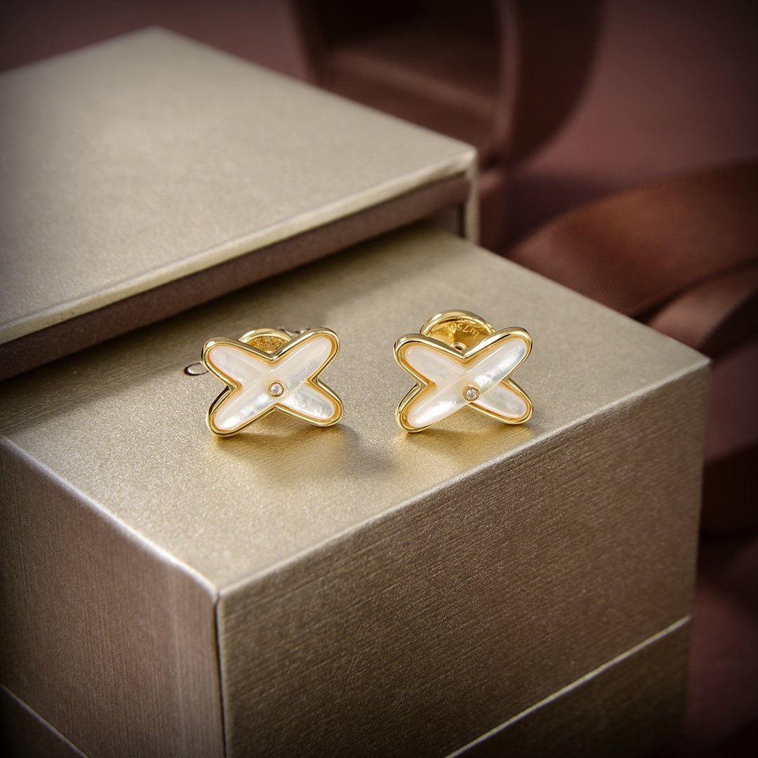 [⭐Clover Jewelry]JEUX DE WHITE MOP GOLD DIAMOND EARRINGS