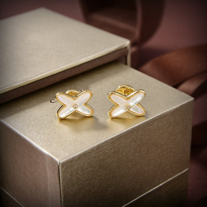[⭐Clover Jewelry]JEUX DE WHITE MOP GOLD DIAMOND EARRINGS