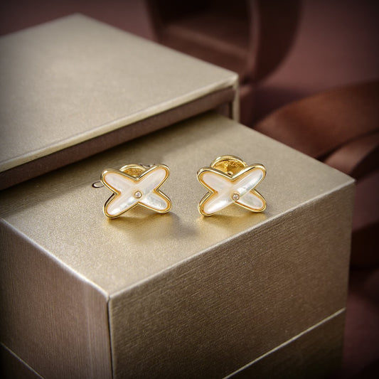 [⭐Clover Jewelry]JEUX DE WHITE MOP GOLD DIAMOND EARRINGS