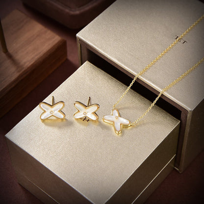 [⭐Clover Jewelry]JEUX DE WHITE MOP GOLD DIAMOND EARRINGS