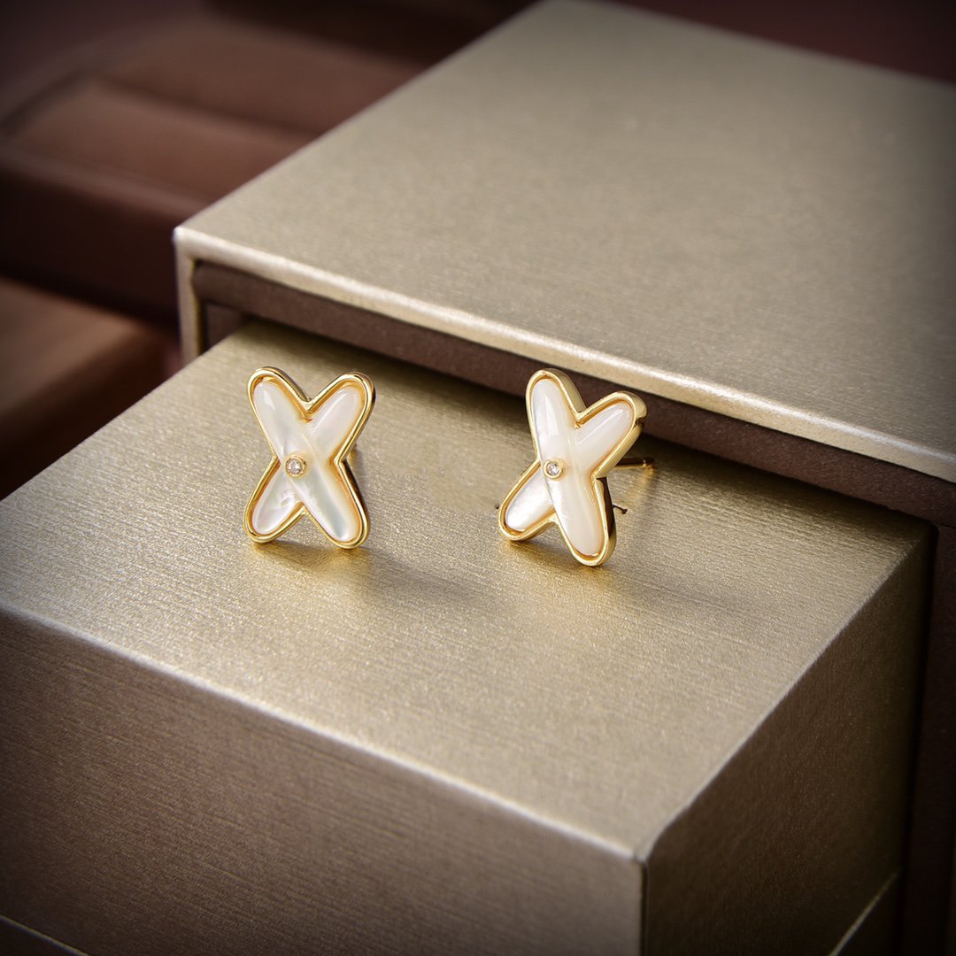 [⭐Clover Jewelry]JEUX DE WHITE MOP GOLD DIAMOND EARRINGS