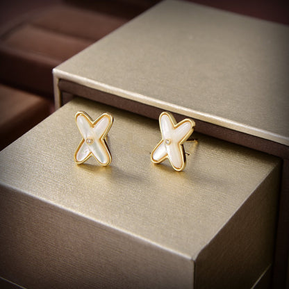 [⭐Clover Jewelry]JEUX DE WHITE MOP GOLD DIAMOND EARRINGS