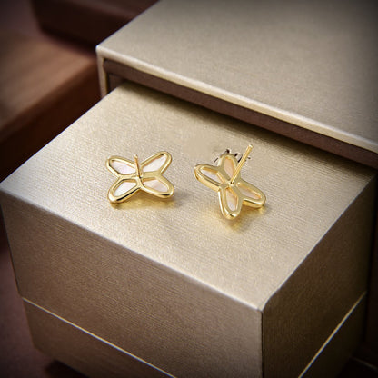 [⭐Clover Jewelry]JEUX DE WHITE MOP GOLD DIAMOND EARRINGS