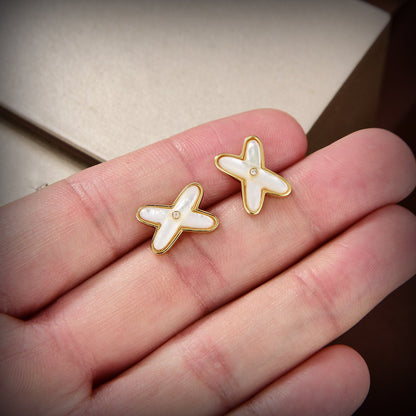[⭐Clover Jewelry]JEUX DE WHITE MOP GOLD DIAMOND EARRINGS