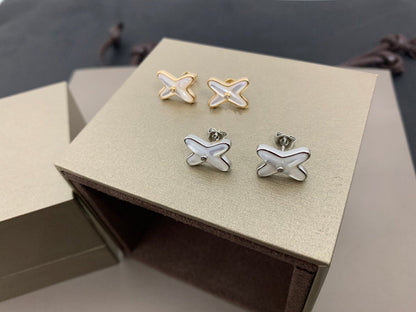 [⭐Clover Jewelry]JEUX DE WHITE MOP SILVER DIAMOND EARRINGS