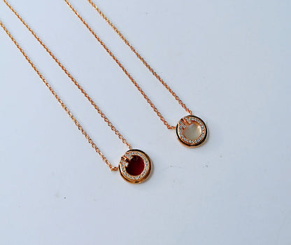 [Clover Jewelry]DIAMOND AND MOTHER PEARL CIRCLE NECKLACE PENDANT