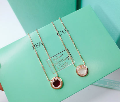 [Clover Jewelry]DIAMOND AND MOTHER PEARL CIRCLE NECKLACE PENDANT